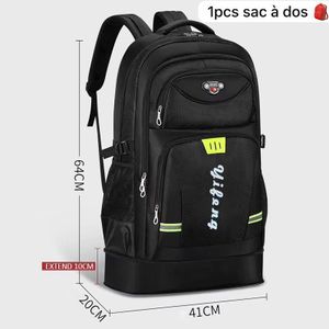 Sac à Dos Extensible Grand Format Yifeng - Sac de Voyage, Randonnée & Sport Étanche 64cm (Extension +10cm) - Noir