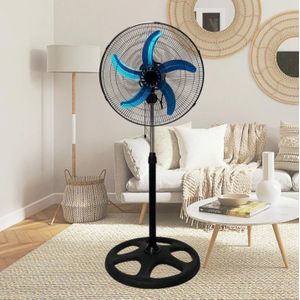 Gen Ventilateur sur pied industriel, bleu et noir, structure métallique, oscillant, large couverture, hauteur réglable Grand Model