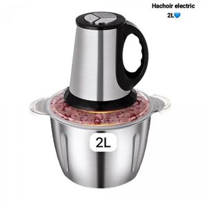 Hachoir à Viande Electrique - Inox - 2 Litres - Trancheuse à Tranches D'Oignons