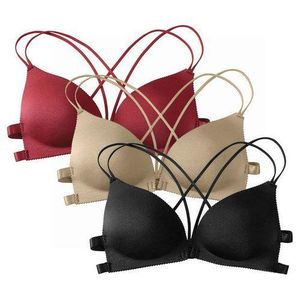SHJO Soutien-gorge Femme Sans Armature Lot de 3 Fermoir Avant Dos Croisé Tissu Polyester Anti-Glisse Confortable Toutes Saisons Noir Beige Rouge