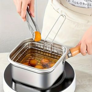 Ensemble de friteuse en acier inoxydable de 3 pièces, grande capacité, compatible avec les cuisinières domestiques.