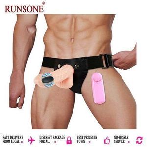 RUNSONE Strap-on Dildo Réaliste Harnais Réglable Vibrateur Point G Vagina Anal Jouets Sexuels pour Adultes pour Couples Lesbiens, Femmes et Hommes
