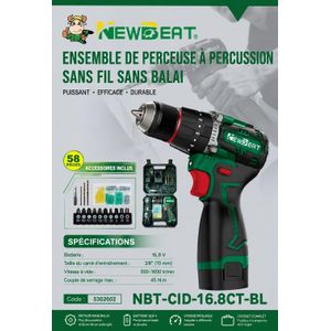 Ensemble de perceuse à percussion sans fil sans balai NEWBEAT