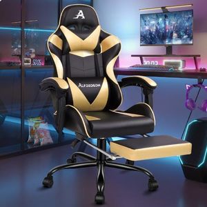 Chaise Gaming Ergonomique Noir & Doré – Fauteuil de Bureau avec Accoudoirs et Coussin Lombaire