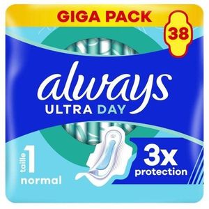Always Pack de 38 serviettes hygiéniques avec Ailettes Normal Jour Taille 1 Ultra Day