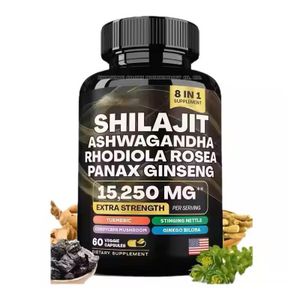 Shilajit Capsules Himalayan 8-en-1 Concentré Organique- 15250MG d'ingrédients actifs par portion - 60 Capsules