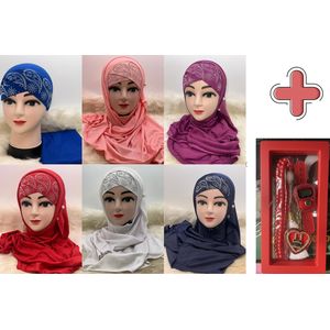 3 Voiles Plissés avec Bonnets assortis Perlés + boite (chapelet+compteur numérique+porte-clés)