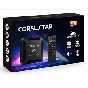 CORALSTAR S9 Smart TV Box Android 14 – 4 Go RAM, 32 Go ROM, 4K Ultra HD, Wi-Fi 2.4G/5G, Bluetooth 4.0, HDMI 2.0, H.265 HEVC