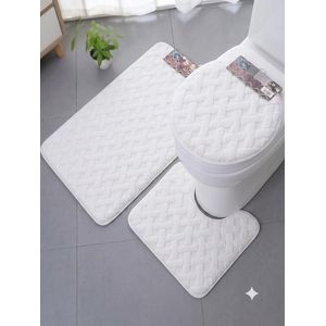 Cac Set de 3 Pièces Tapis Salle de bain - Toilette + Lavabo + Baignoire/Douche - Blanc Gris