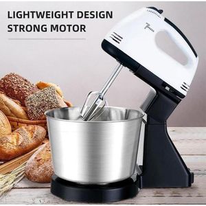 Batteuse électrique avec bol - 200 W - Noire Blanc 7 vitesse