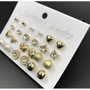 12 paires de ensemble de bijoux haut de gamme pour femmes, boucles d'oreilles clous diamant perles