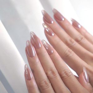 CALLIARA Faux ongles autocollants French ombré, amande longue, ongles faux classiques et élégants