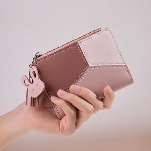 Portefeuille Femme Pliant avec Pompon Porte-Cartes en Similicuir et Fenêtre ID Porte-Monnaie Compact Rose pour Usage Quotidien