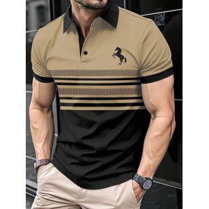 Dou-color T-shirt rayé imprimé pour hommes, polo d'affaires à manches courtes