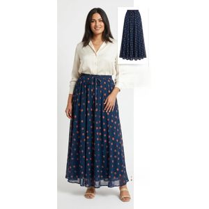 Jupe Longue Fluide pour Femme - Bleu Marine à Pois - Taille Élastique - Style Bohème Chic