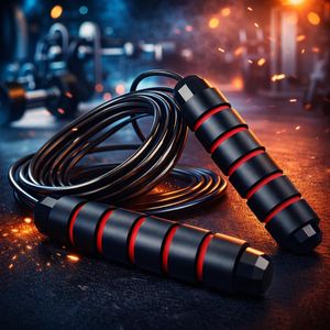 Corde à Sauter Réglable avec Câble en Acier – Noir & Rouge