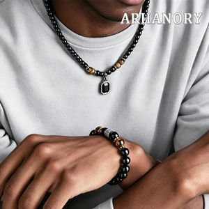 ARHANORY Collier et Bracelet Homme Obsidienne Noire Œil-de-Tigre – Protection et Équilibre