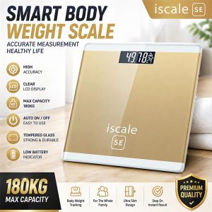Litglobe Balance Électronique Pèse-Personne 180KG Haute Précision Écran LCD Verre Trempé Marche Automatique