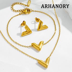 ARHANORY Ensemble 3 pièces pour femme collier et bracelet acier inoxydable pendentifs bijoux de mode - Or