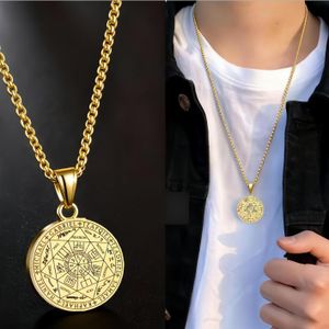 Collier Pendentif Sept Archanges Solomon Amulette Sigil des 7 Archanges pour Hommes et Femmes Chaîne Simple en Acier Inoxydable