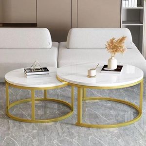 Ensemble de 2 Tables Basses Gigognes Rondes Effet Marbre – Design Moderne - Table basse gigogne, table de salon moderne, table ronde effet marbre, table basse luxe, meuble salon design, table d’appoint, décoration intérieure.