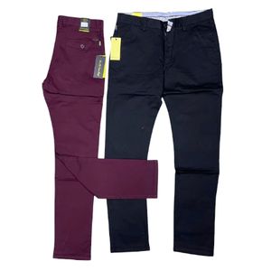 Joli Pack De 2 Pantalons Classiques Rouge Bordeaux Noir