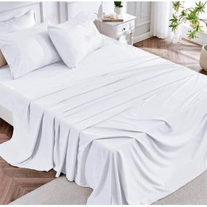 Drap double lit et 2 taies d'oreiller blanc en Coton doux