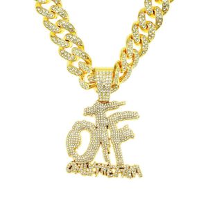 Collier cubain créatif orné d'un pendentif lettre serti de diamants, style hip-hop et street dance, long collier pour homme en or.