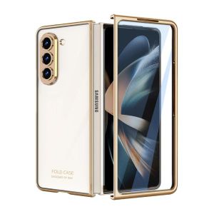 Samsung Coque pour  Galaxy Z Fold 5 Coque avec Protecteur D'écran, Transparent Crystal Clear Plating Slim Hard PC Antichoc Anti-Rayures Housse de Protection Complète pour Galaxy Z Fold 5 5G((Doré)