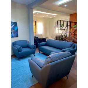 Salon simili cuir, Bleu 5 places