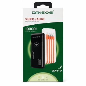 DAKEWEI Power Bank DKW-P15A 10000mAh - Super Rapide avec 4 Câbles Intégrés & Écran LED