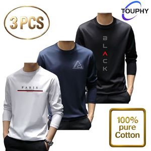 TOUPHY 3 Piece Men'S Long Sleeve T-Shirts Cotton - Multicolour.