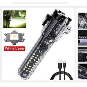 Lampe de poche LED sport multifonctionnelle avec lumière latérale, Lampe marteau de sécurité LED Haute puissance, Lampe torche COB rechargeable.
