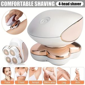Rasoir électrique rotatif à 360° à 4 têtes et tondeuse à cheveux - Rasoir pour le corps rechargeable USB avec 4 lames