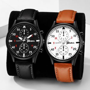 Ensemble de 2 Montres Homme à Quartz Geneva - Montres Style Pilote à Bracelet Cuir