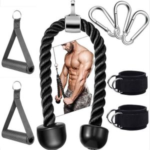 Accessoires pour support de biceps fitness (corde double extrémité + bande de résistance + sangle de cheville + crochet)