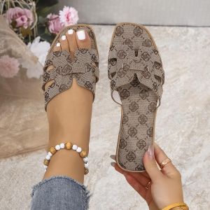 GLARPEBIE Sandales tong à anneau pour femme, ouvertes, plates, décontractées pour l'été - Marron