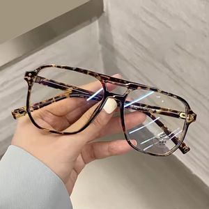 Lunettes Carrées Rétro Anti-Lumière Bleue pour Femmes sans Correction - Monture Imprimé Léopard