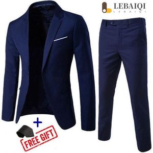 Gukbis Costume Homme Deux Pièces +cravate - Coupe Ajustée - Bleu Marine