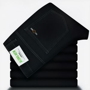 CALLIARA Jean classique pour homme en denim stretch noir uni, coupe ajustée, avec des coutures minimalistes