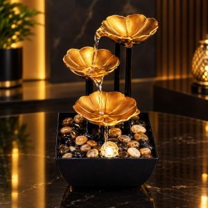 Fontaine Décorative Intérieur 3 Niveaux Fleur Lotus Dorée Zen 