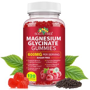 SoloTree Gummies de Glycinate de Magnésium 600mg – Complexe Triple Magnésium avec L-Thréonate et Tartrate – Sans Sucre – Sommeil, Relaxation et Soutien Musculaire – Arôme Framboise – 120 Gommes