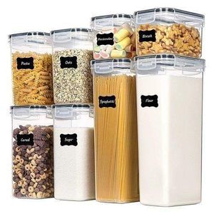 8 récipients de stockage alimentaire couverts pour organiser les grains, les produits secs, les pots de farine et de sucre dans la cuisine et la salle de stockage
