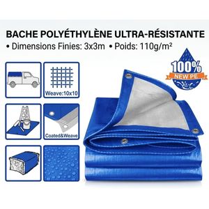 White Label Bâche de Protection Ultra-Résistante en Polyéthylène (3x3m)