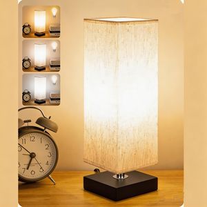 Gadtom Lampe de table pour chambre à coucher – 3 températures de couleur – Lampe de chevet minimaliste avec abat-jour carré en tissu