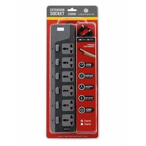 LIGHTWAVE Multiprise à 6 prises avec protection contre les surcharges, prises universelles, puissance maximale 2500 W, LW EXT 756 - 3 mètres