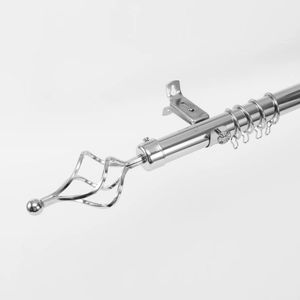 Tringle Rideaux 2m Argent Simple Tringle - Chrono Embout Torsadé + Supports + Anneaux