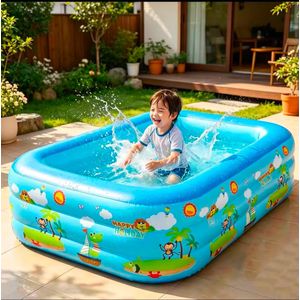  PIscine gonflable rectangulaire bleue avec des motifs aquatiques