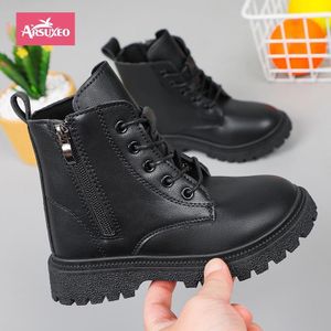 Arsuxeo Chaussures pour enfants à semelle souple Bottes courtes d'hiver Antidérapantes Chaussures en cuir de fête pour filles tendance