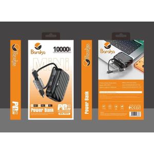Mini Power Bank Baraka BRK-PB70 - 10000mAh, Charge Rapide PD 22.5W, Câbles Intégrés, Écran Digital LED - Noir